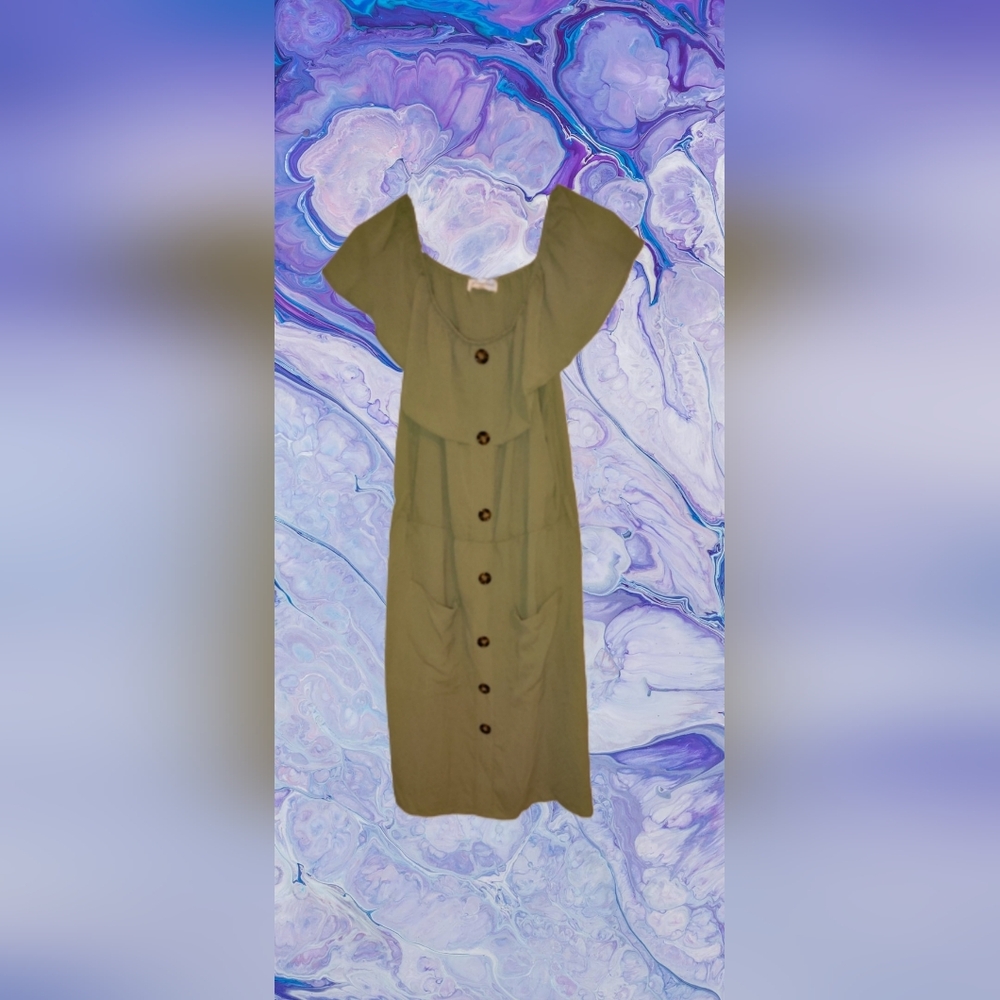 NWT Size XL Army Green Button-Down Dress With Pockets